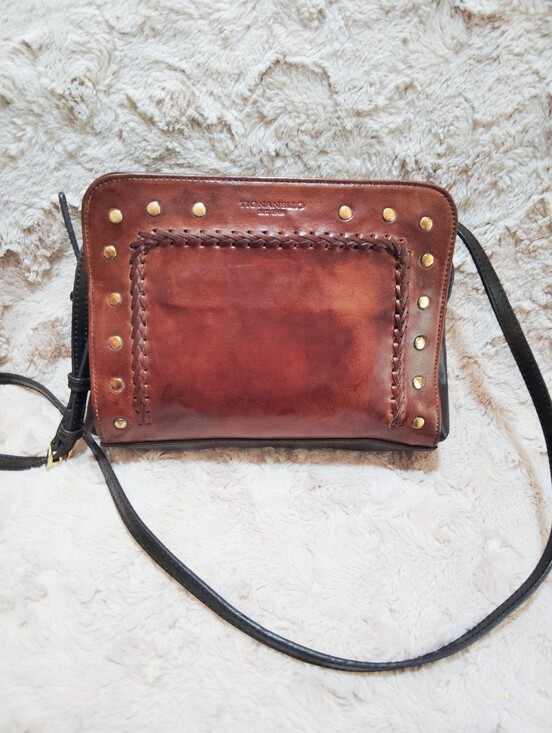 Tignanello Handbags - Tignanello Mojave Studded Two-Tone Brown Leather Crossbody